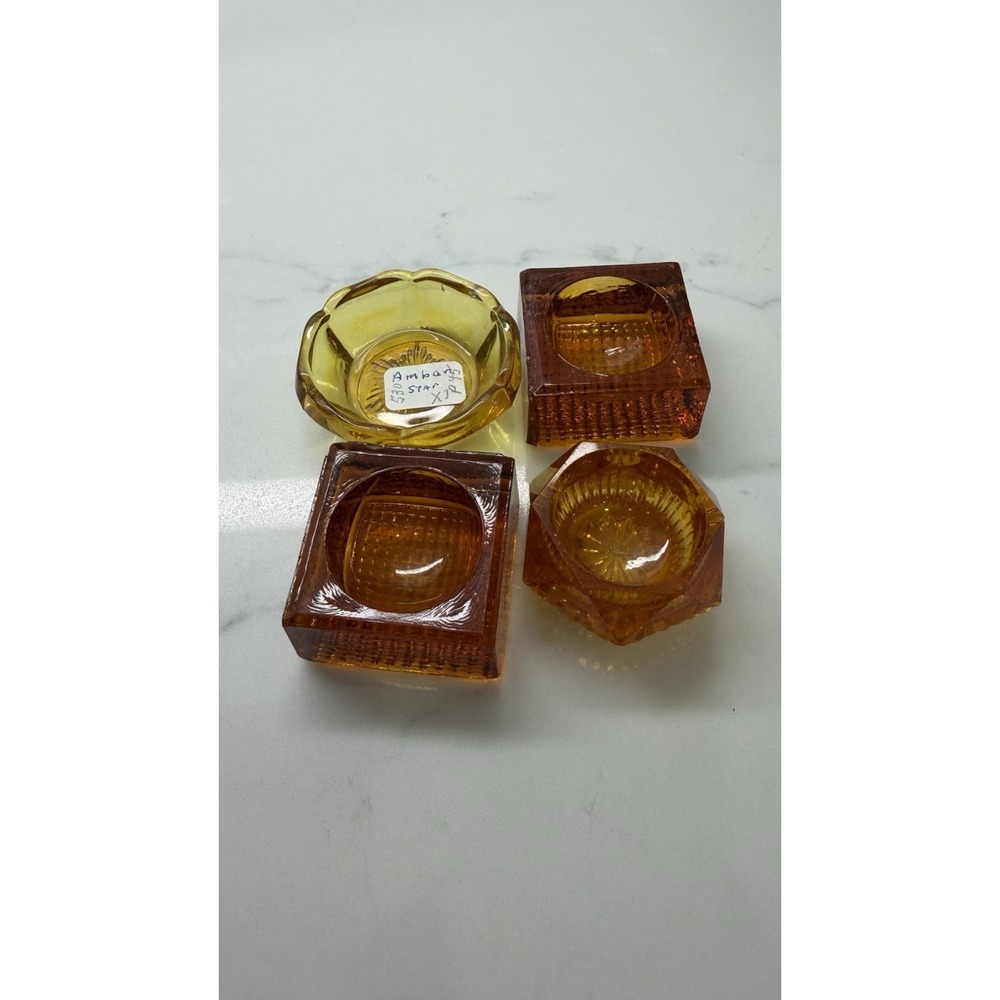 Vintage Amber Glass Salt Cellar Dip Set 4